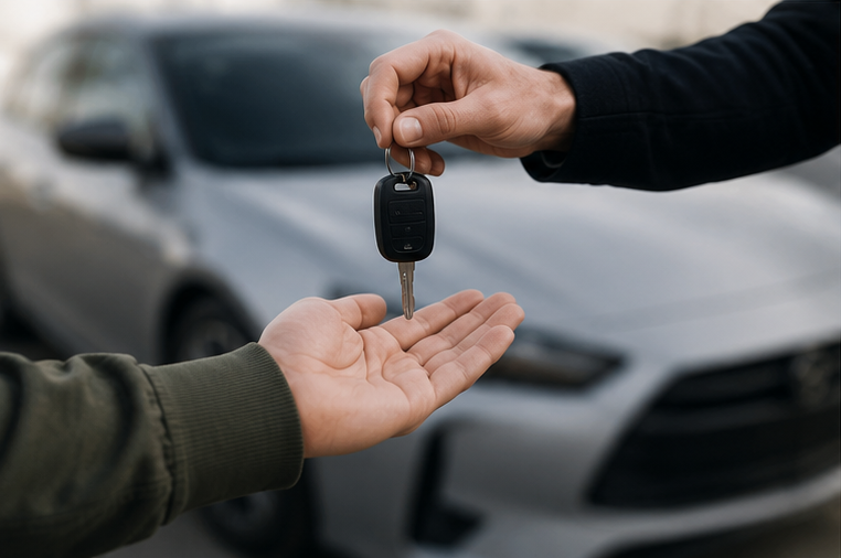 Übergabe eines Autoschlüssels vor der Fahrzeugrückgabe
